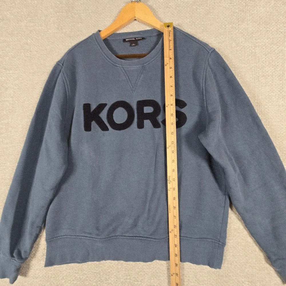 Michael Kors‎ Womens Blue Chenille Logo Crewneck Sweatshirt Size Large